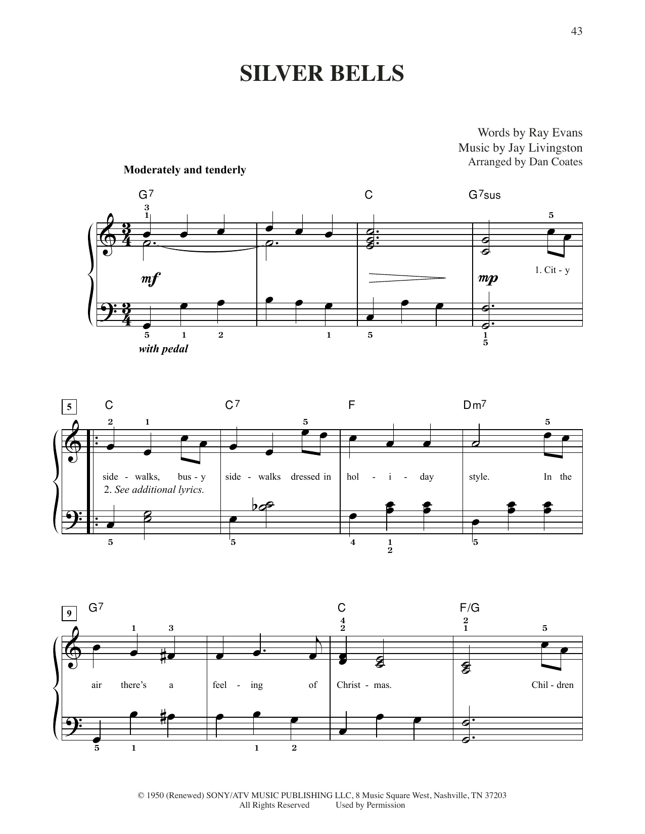 Jay Livingston & Ray Evans Silver Bells (arr. Dan Coates) sheet music notes and chords arranged for Easy Piano
