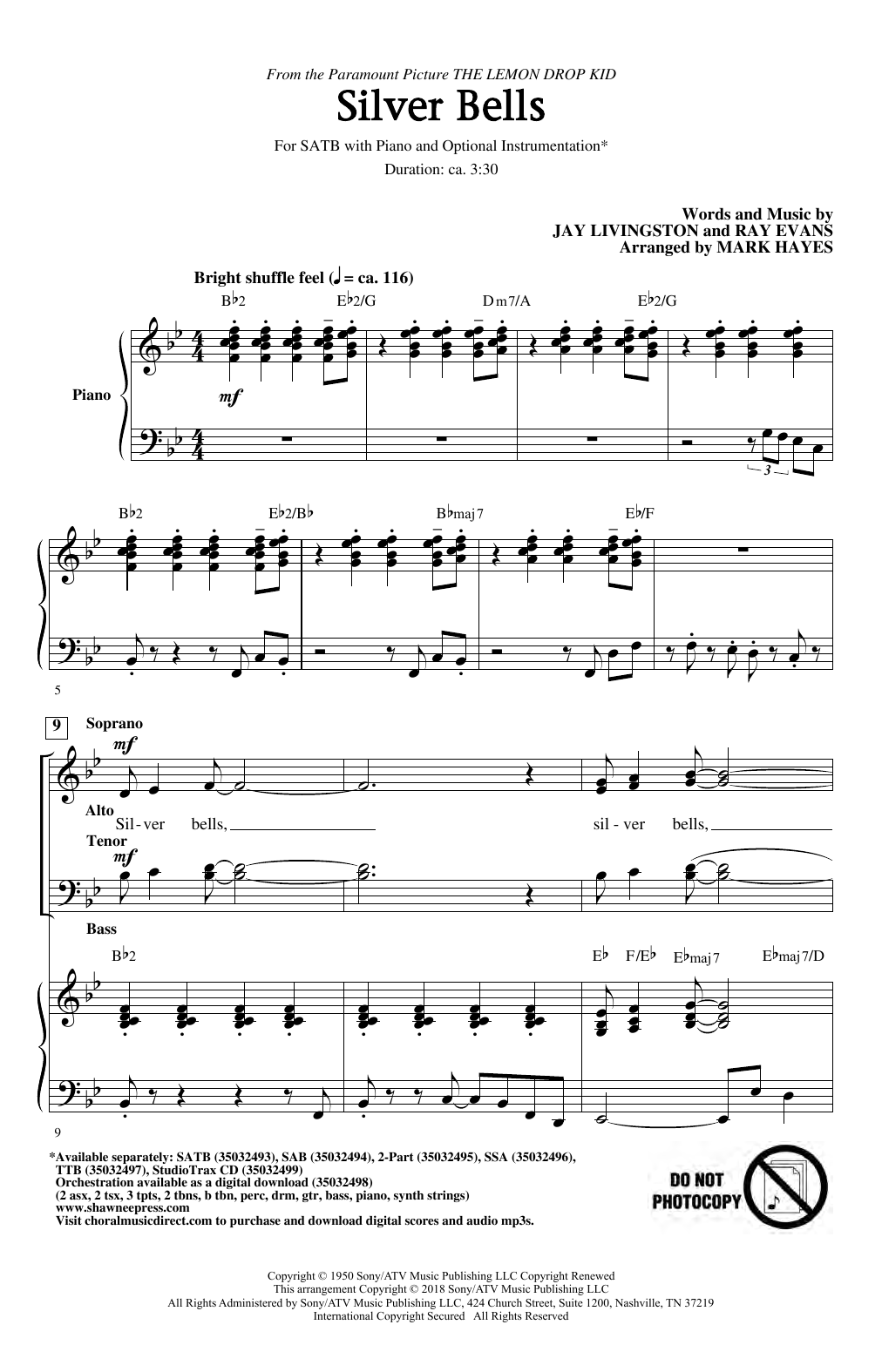 Jay Livingston & Ray Evans Silver Bells (arr. Mark Hayes) sheet music notes and chords arranged for SATB Choir