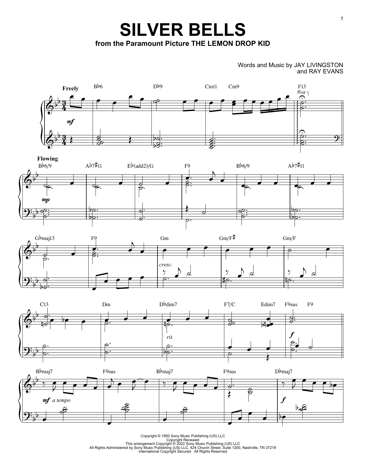 Jay Livingston & Ray Evans Silver Bells [Jazz version] (arr. Brent Edstrom) sheet music notes and chords arranged for Piano Solo