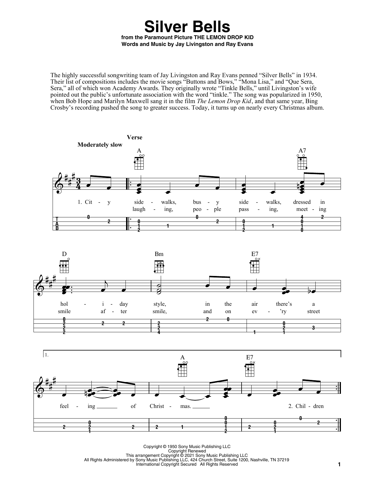 Jay Livingston Silver Bells (arr. Fred Sokolow) sheet music notes and chords arranged for Ukulele