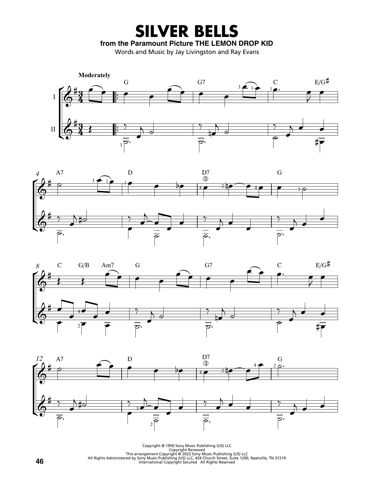 Jay Livingston Silver Bells (arr. Mark Phillips) sheet music notes and chords arranged for Easy Guitar Tab