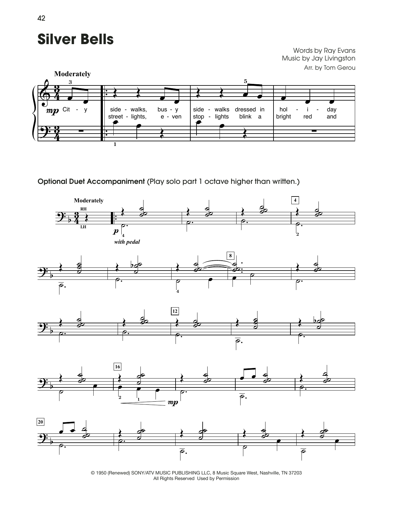 Jay Livingston Silver Bells (arr. Tom Gerou) sheet music notes and chords arranged for 5-Finger Piano