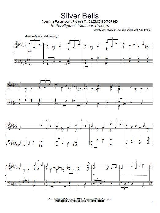 Jay Livingston Silver Bells (in the style of Johannes Brahms) (arr. David Pearl) sheet music notes and chords arranged for Piano Solo