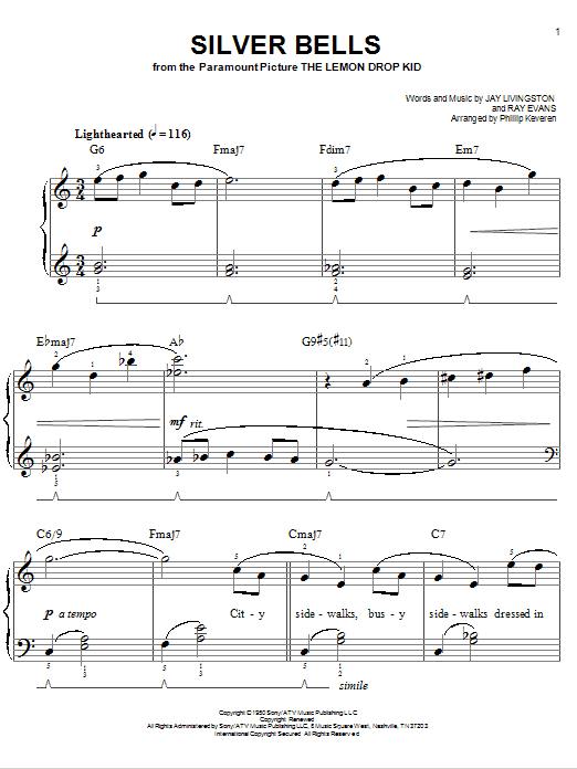 Jay Livingston Silver Bells [Jazz version] (arr. Phillip Keveren) sheet music notes and chords arranged for Easy Piano