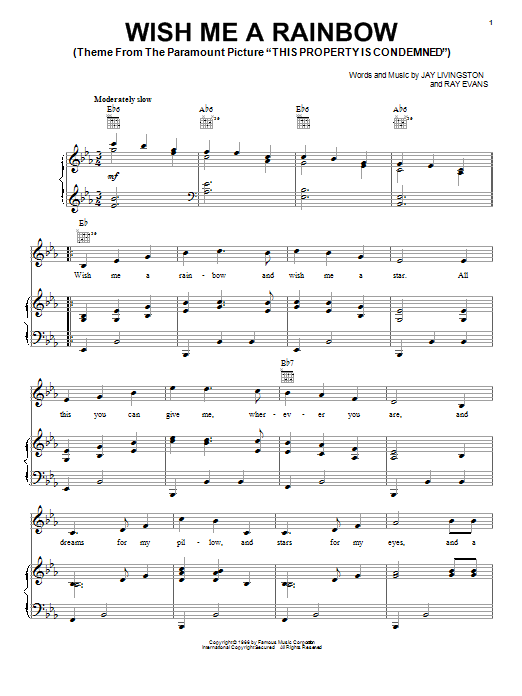 Jay Livingston Wish Me A Rainbow sheet music notes and chords arranged for Piano Solo