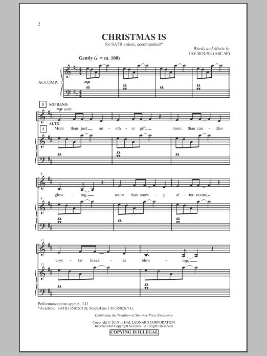 Jay Rouse Christmas Is sheet music notes and chords arranged for SATB Choir