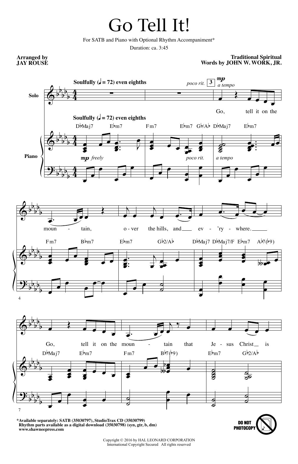 Jay Rouse Go Tell It! sheet music notes and chords arranged for SATB Choir