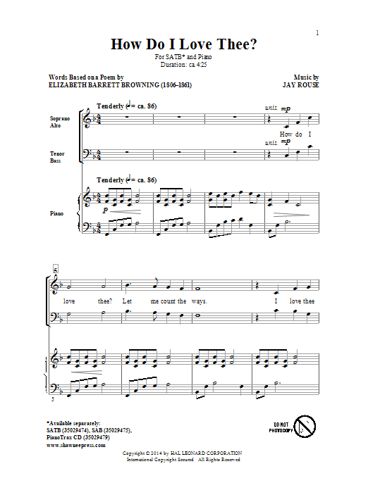 Jay Rouse How Do I Love Thee? sheet music notes and chords arranged for SAB Choir