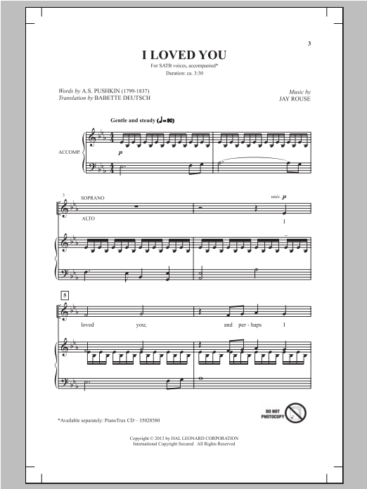 Jay Rouse I Loved You sheet music notes and chords arranged for SSA Choir