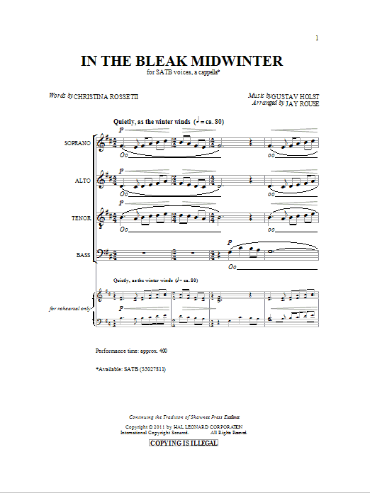 Jay Rouse In The Bleak Midwinter sheet music notes and chords arranged for SATB Choir