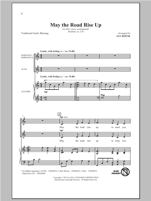 Jay Rouse May The Road Rise Up sheet music notes and chords arranged for 3-Part Mixed Choir