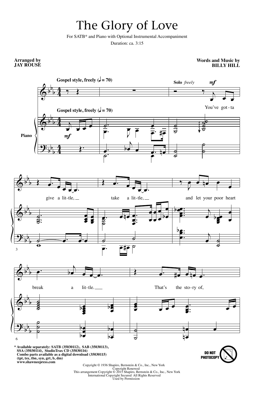 Jay Rouse The Glory Of Love sheet music notes and chords arranged for SSA Choir