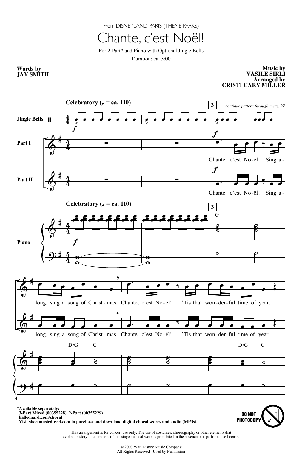 Jay Smith & Vasile Sirli Chante, C'est Noël! (from Disneyland Paris - Theme Parks) (arr. Cristi Cary Miller) sheet music notes and chords arranged for 2-Part Choir