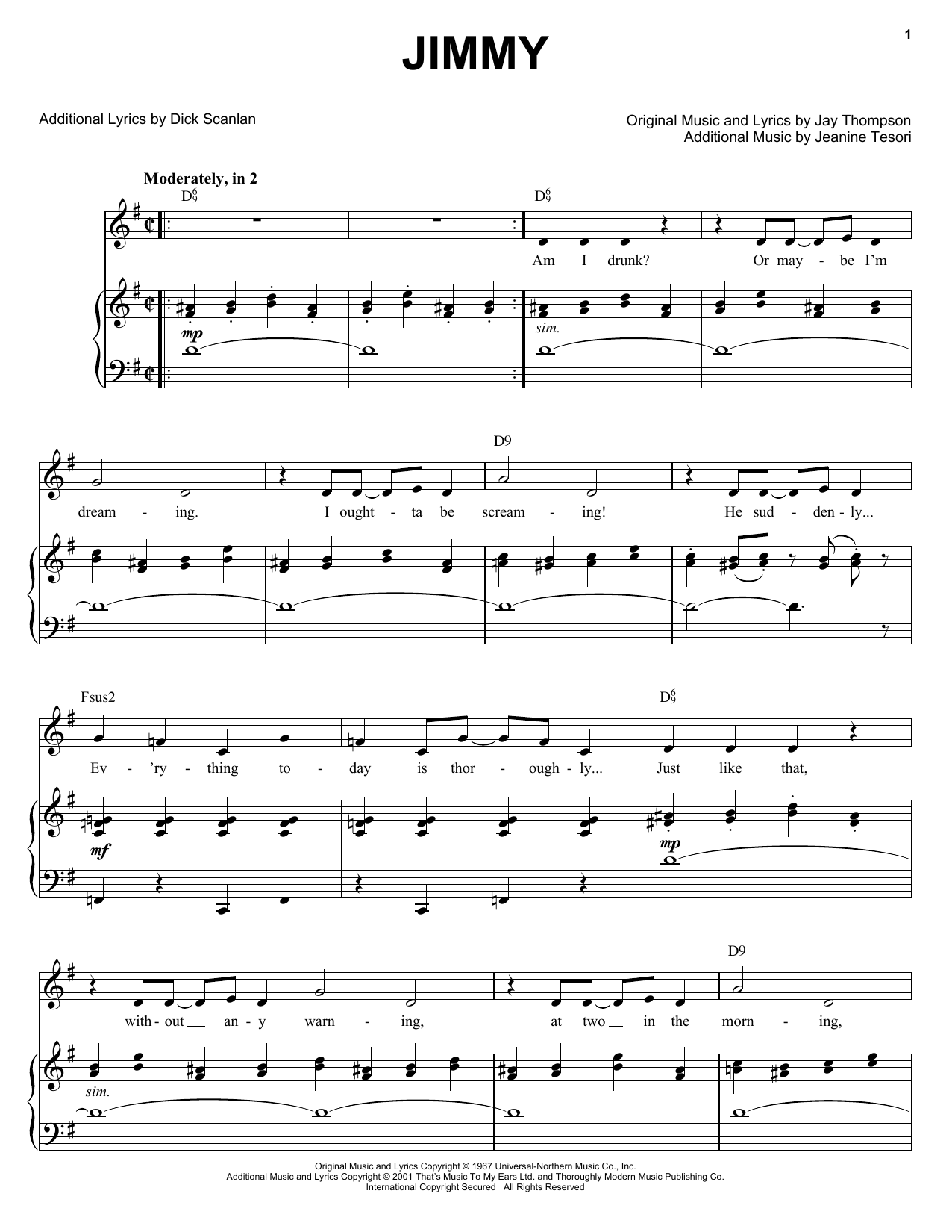 Jay Thompson Jimmy (from Thoroughly Modern Millie) sheet music notes and chords arranged for Piano, Vocal & Guitar Chords (Right-Hand Melody)