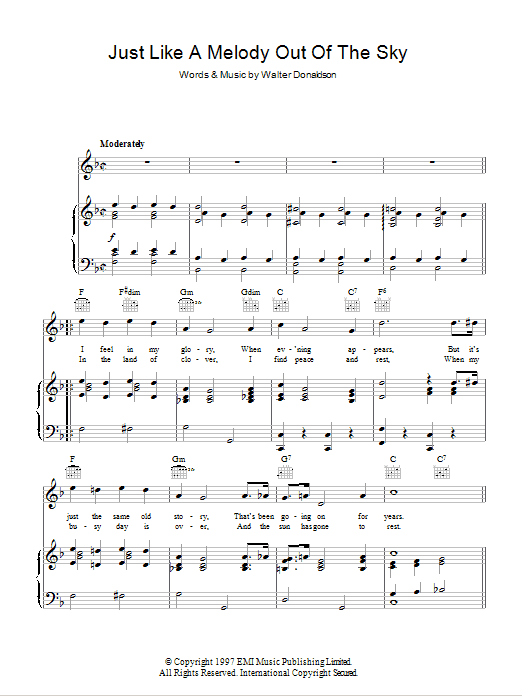 Jay Wilbur Just Like A Melody Out Of The Sky sheet music notes and chords arranged for Piano, Vocal & Guitar Chords
