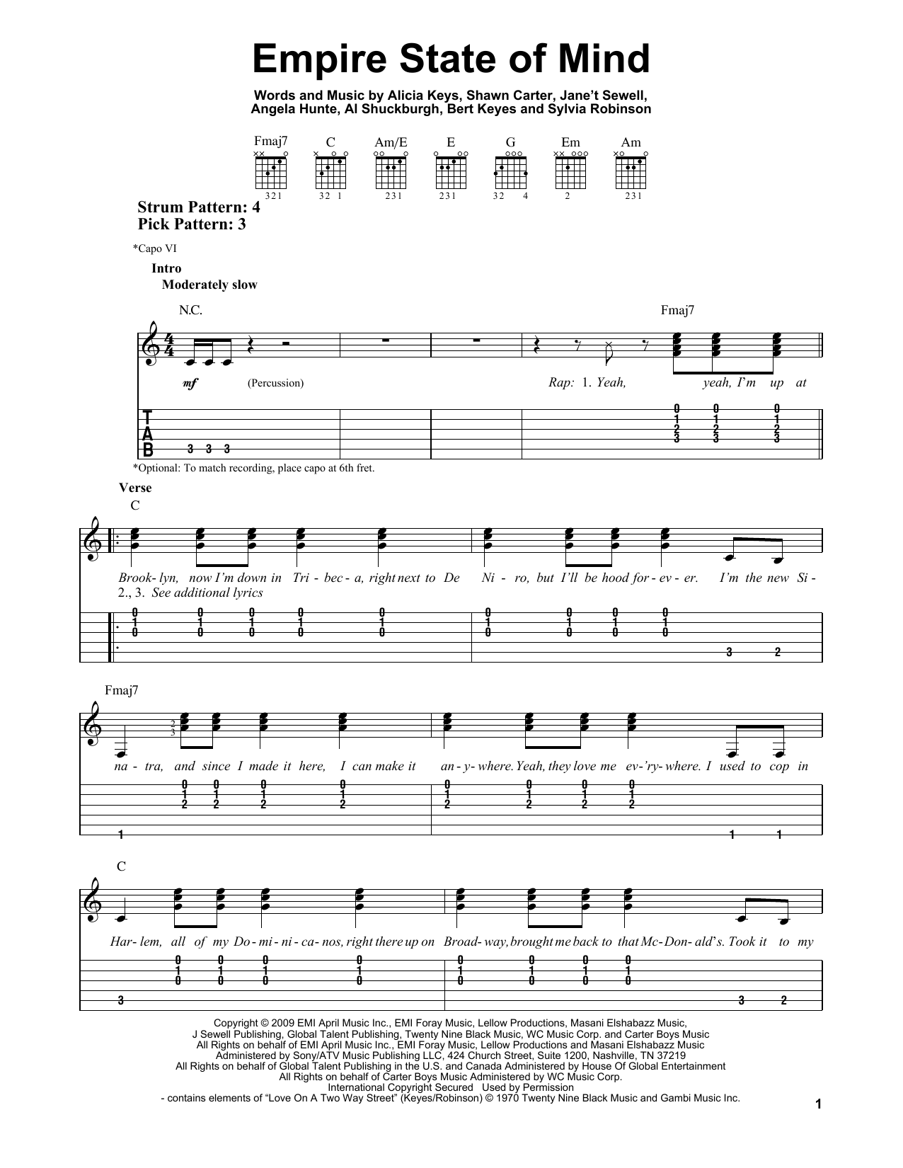 Jay-Z Empire State Of Mind (feat. Alicia Keys) sheet music notes and chords arranged for Guitar Chords/Lyrics