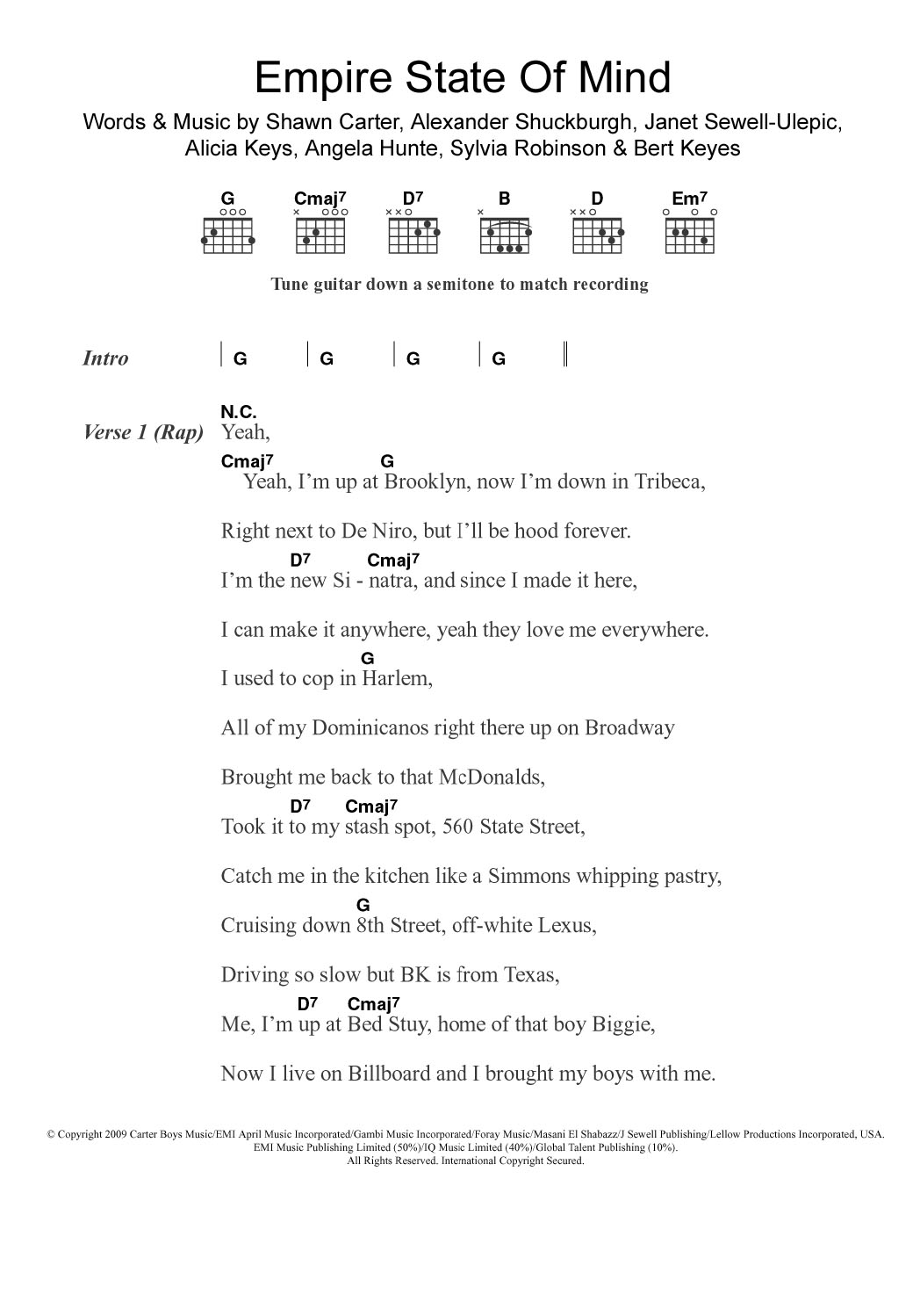 Jay-Z Empire State Of Mind (featuring Alicia Keys) sheet music notes and chords arranged for Guitar Chords/Lyrics
