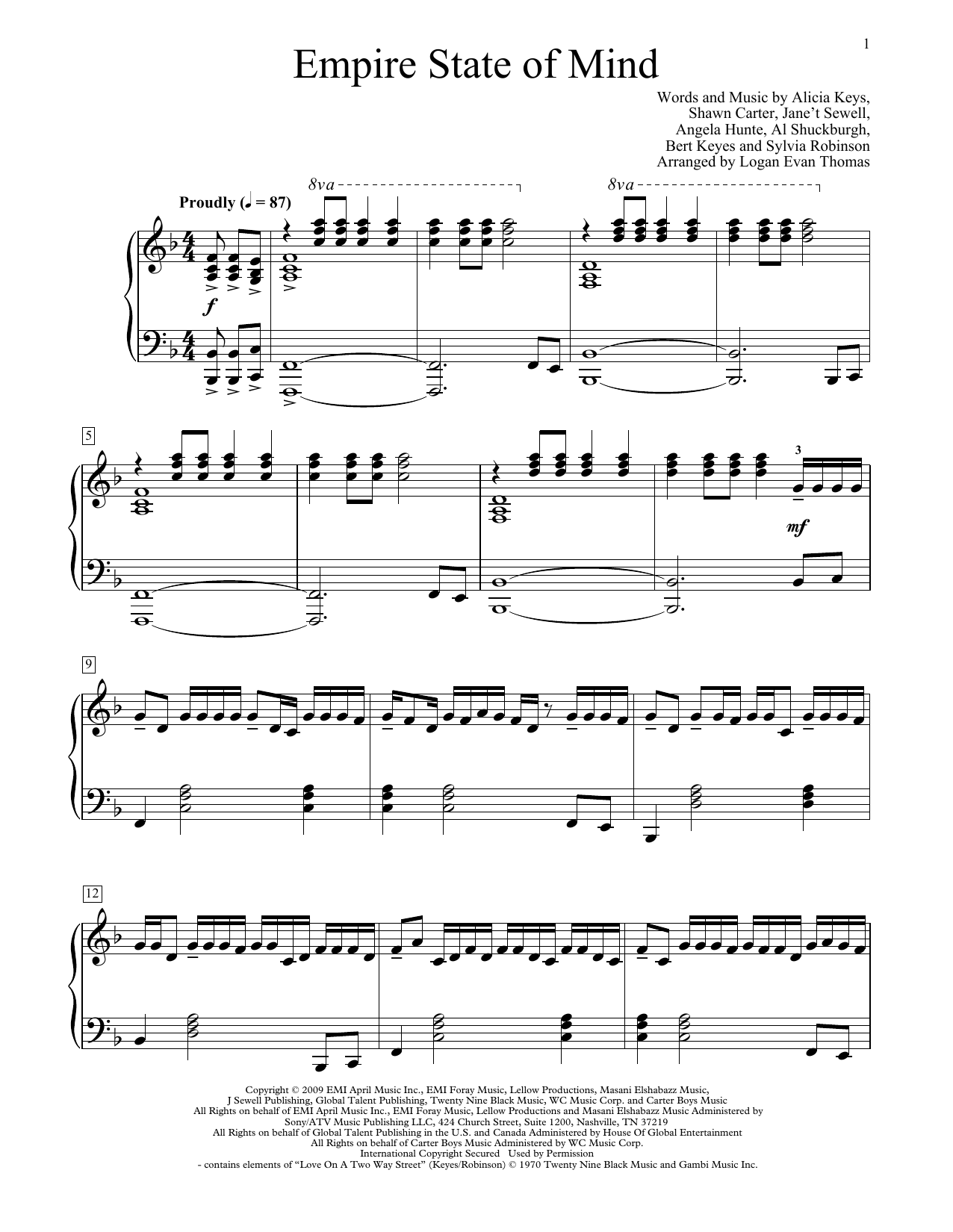 Jay-Z Empire State Of Mind (feat. Alicia Keys) (arr. Logan Evan Thomas) sheet music notes and chords arranged for Educational Piano