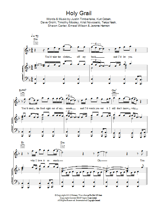 Jay-Z Holy Grail (feat. Justin Timberlake) sheet music notes and chords arranged for Piano, Vocal & Guitar Chords