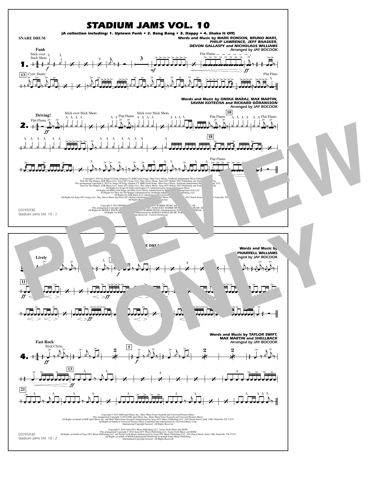 Jay Bocook Stadium Jams Vol. 10 - Snare Drum sheet music notes and chords. Download Printable PDF.