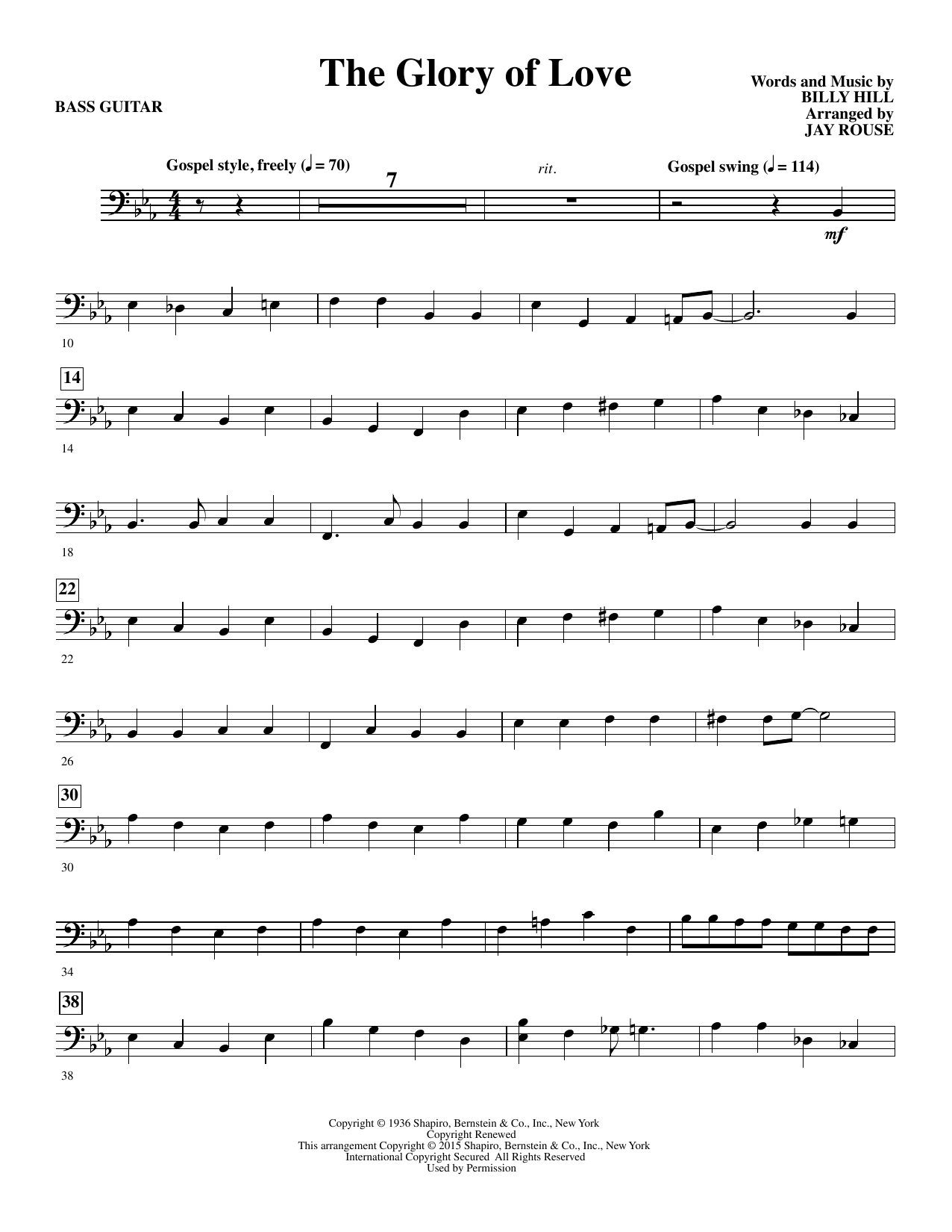 Jay Rouse The Glory of Love - Bass sheet music notes and chords. Download Printable PDF.