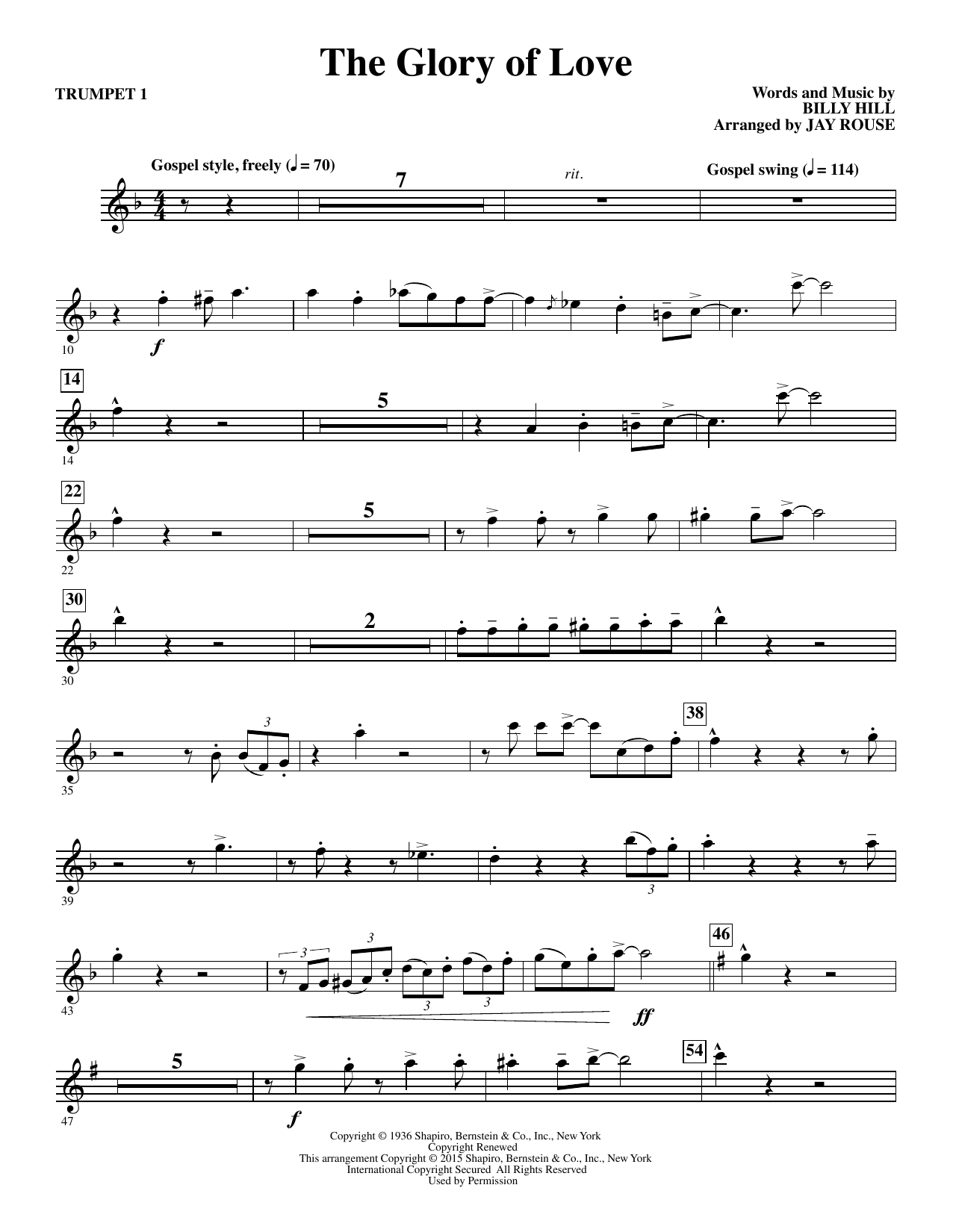 Jay Rouse The Glory of Love - Bb Trumpet 1 sheet music notes and chords. Download Printable PDF.