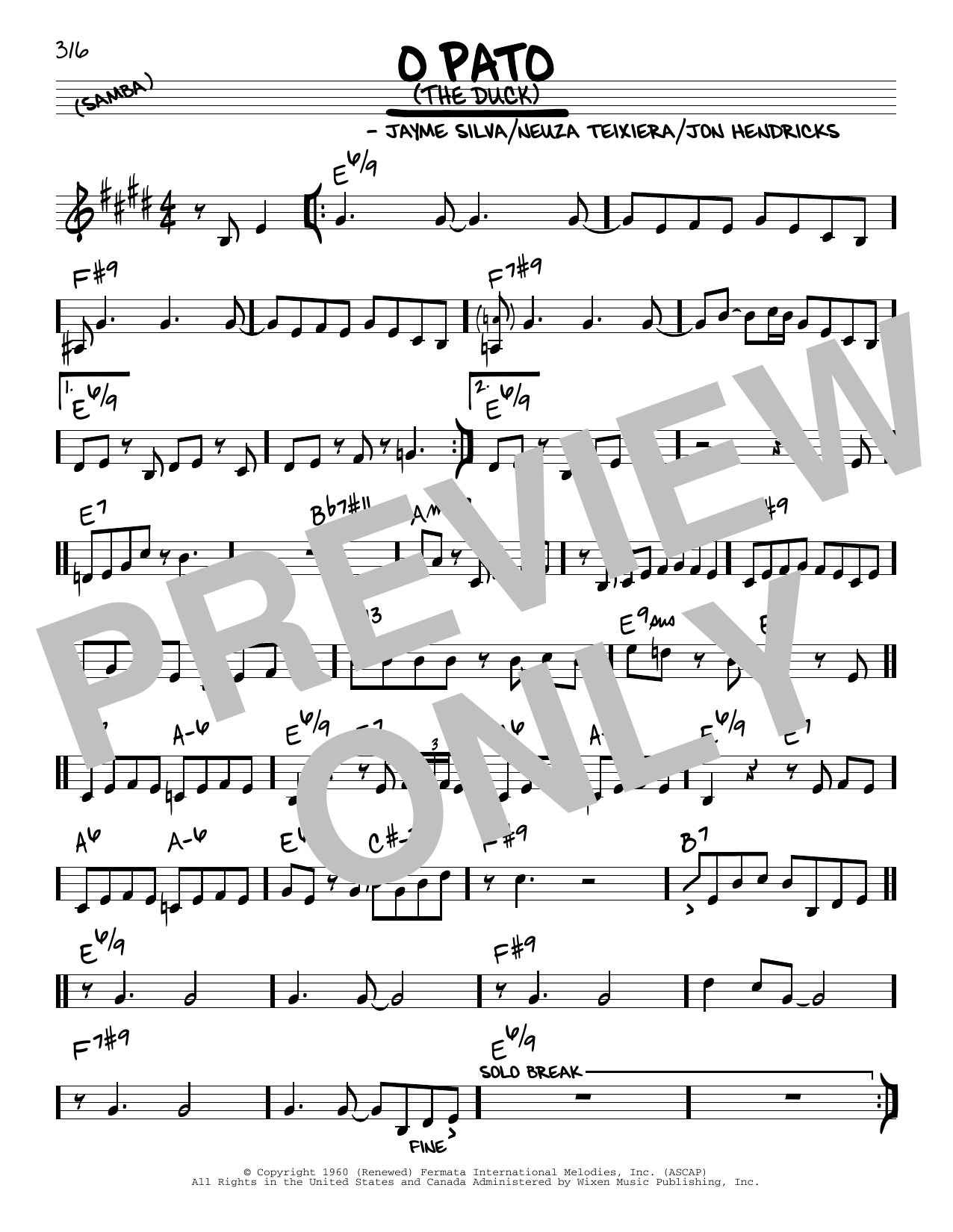 Jayme Silva O Pato (The Duck) sheet music notes and chords arranged for Real Book – Melody & Chords