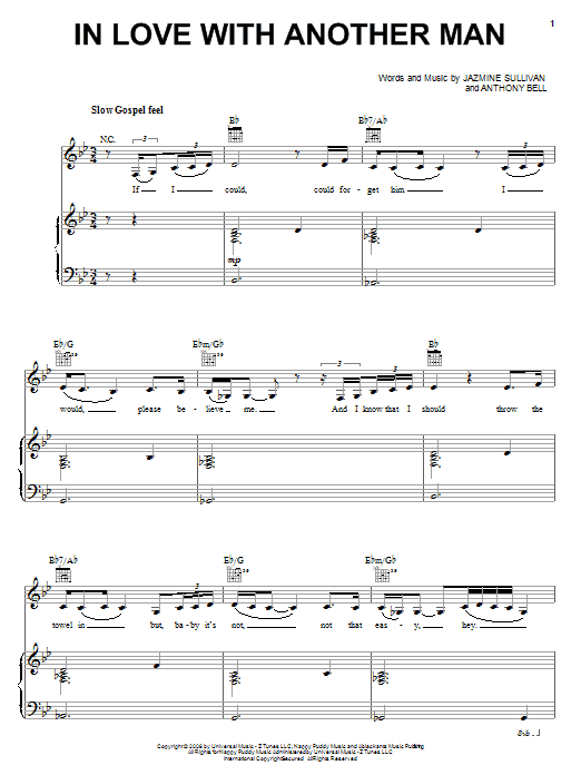Jazmine Sullivan In Love With Another Man sheet music notes and chords arranged for Piano, Vocal & Guitar Chords (Right-Hand Melody)