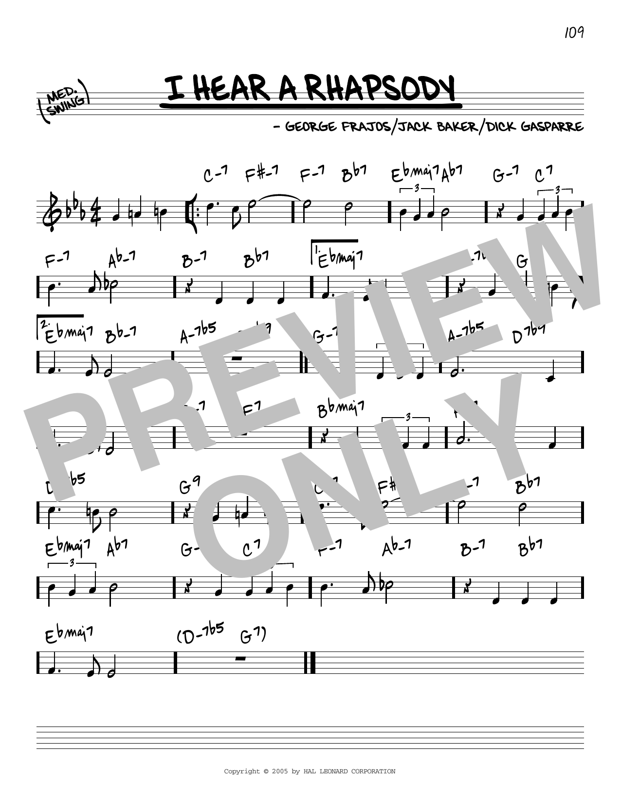 Jazz Standard I Hear A Rhapsody sheet music notes and chords arranged for Real Book – Melody & Chords – C Instruments