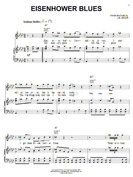 J.B. Lenoir Eisenhower Blues sheet music notes and chords arranged for Piano, Vocal & Guitar Chords (Right-Hand Melody)