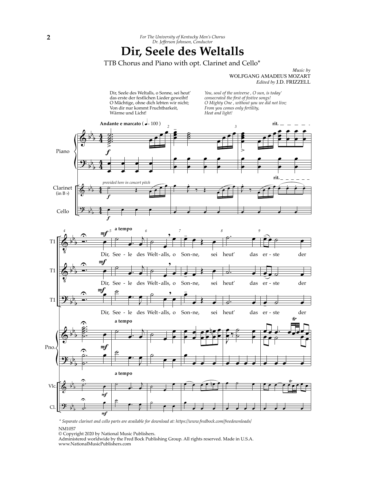 J.D. Frizzell Dir, Seele Des Weltalls sheet music notes and chords arranged for TTB Choir