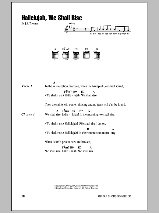 J.E. Thomas Hallelujah, We Shall Rise sheet music notes and chords arranged for Piano, Vocal & Guitar Chords (Right-Hand Melody)