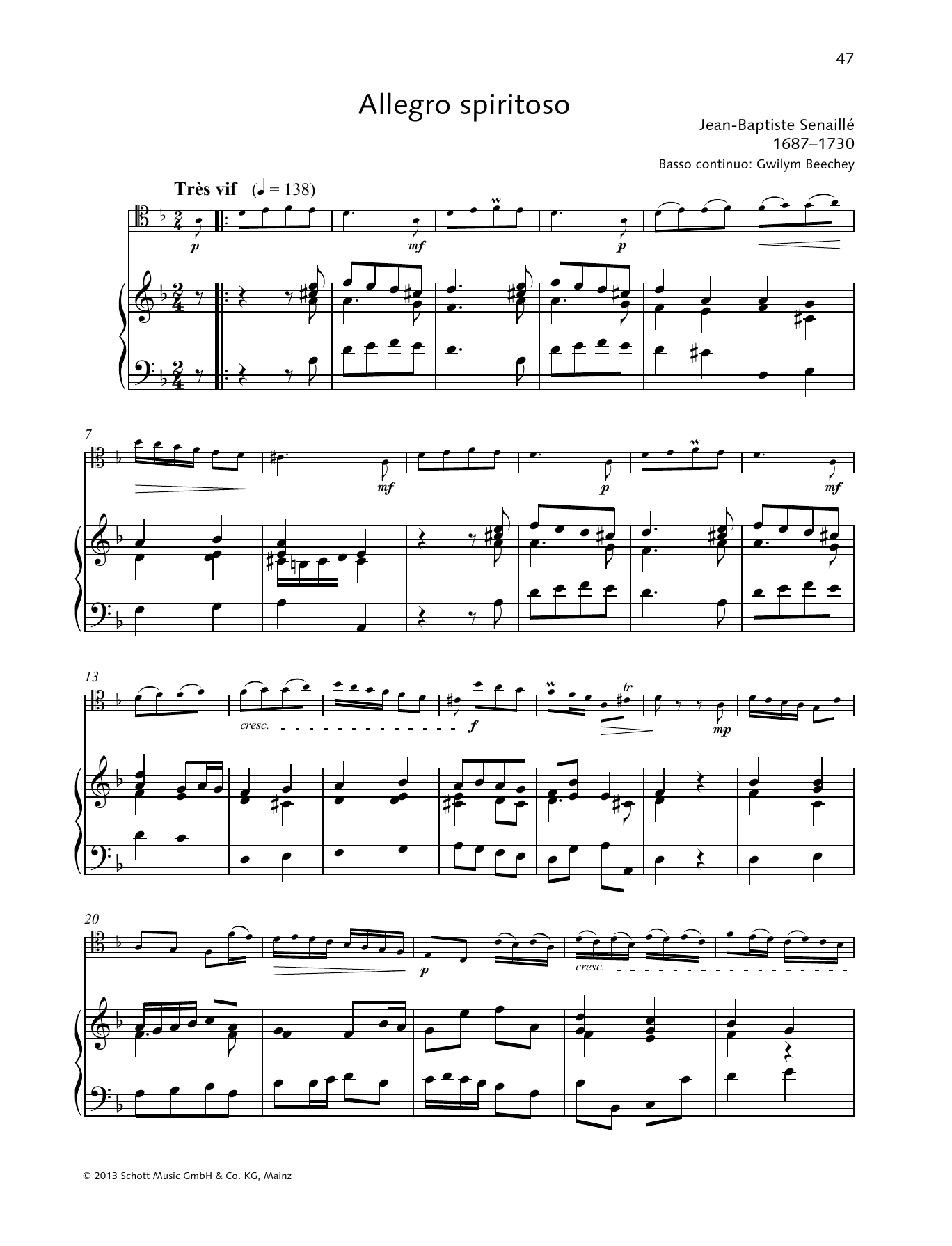 Jean-Baptiste Senaille Allegro Spiritoso sheet music notes and chords arranged for String Solo