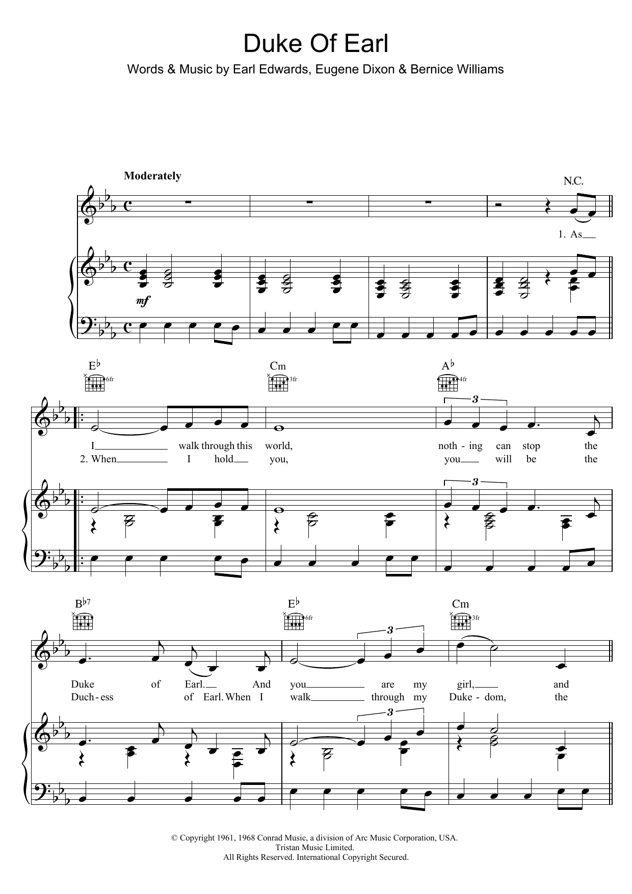 Jean Chandler Duke Of Earl sheet music notes and chords arranged for Piano, Vocal & Guitar Chords (Right-Hand Melody)