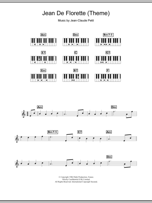 Jean-claude Petit Jean de Florette (Theme) sheet music notes and chords arranged for Piano Chords/Lyrics