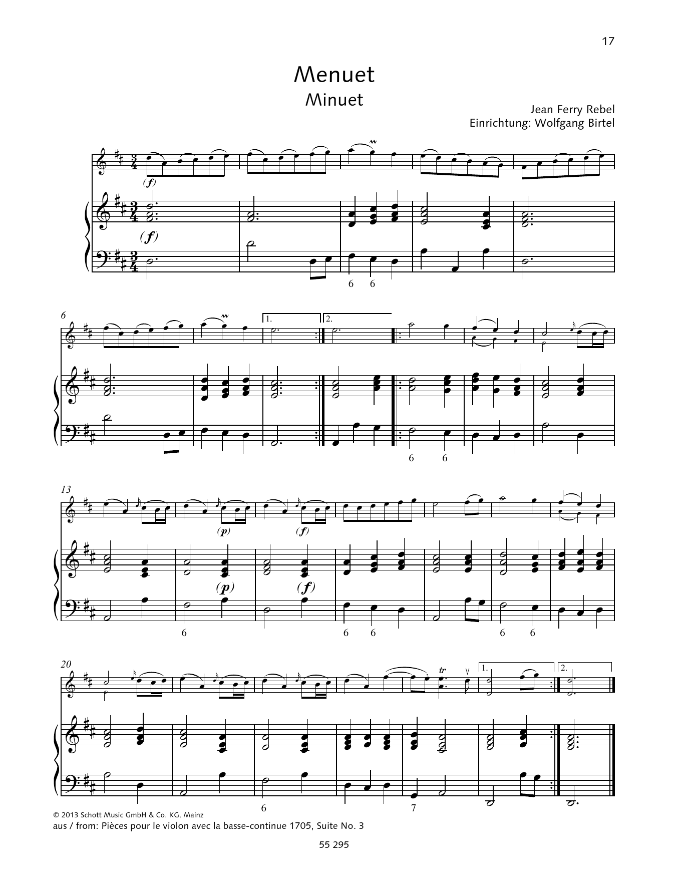 Jean-Fery Rebel Minuet sheet music notes and chords arranged for String Solo