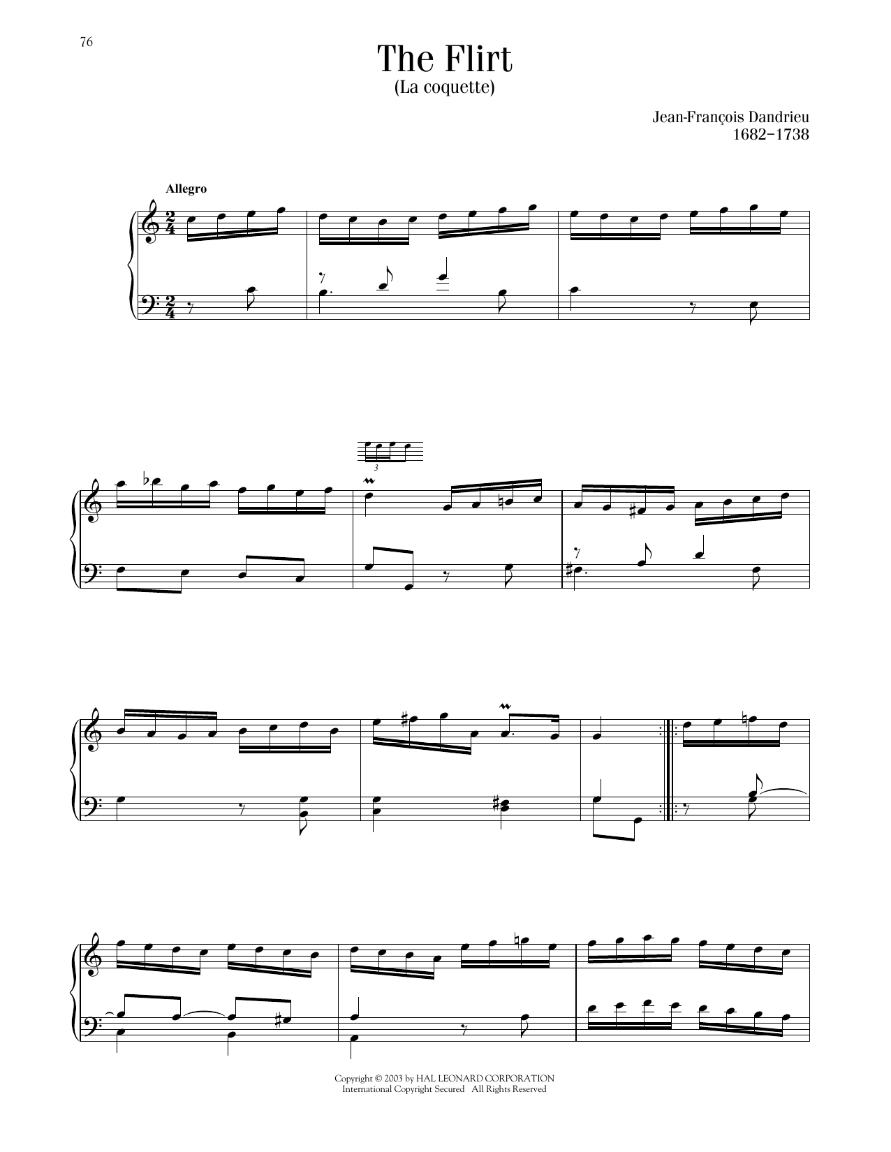 Jean-Francois Dandrieu La Coquette (The Flirt) sheet music notes and chords arranged for Piano Solo