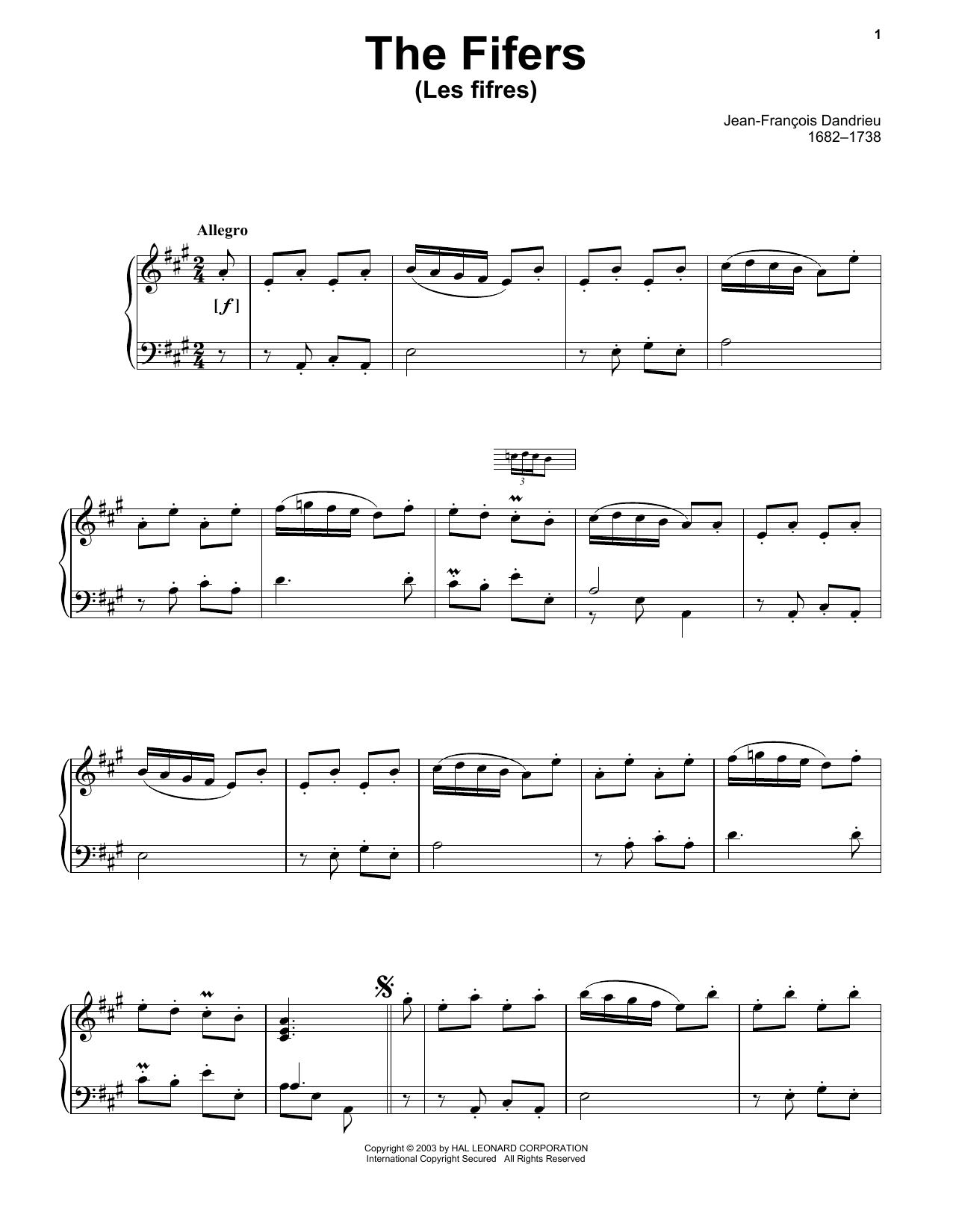 Jean-Francois Dandrieu Les Fifres sheet music notes and chords arranged for Piano Solo