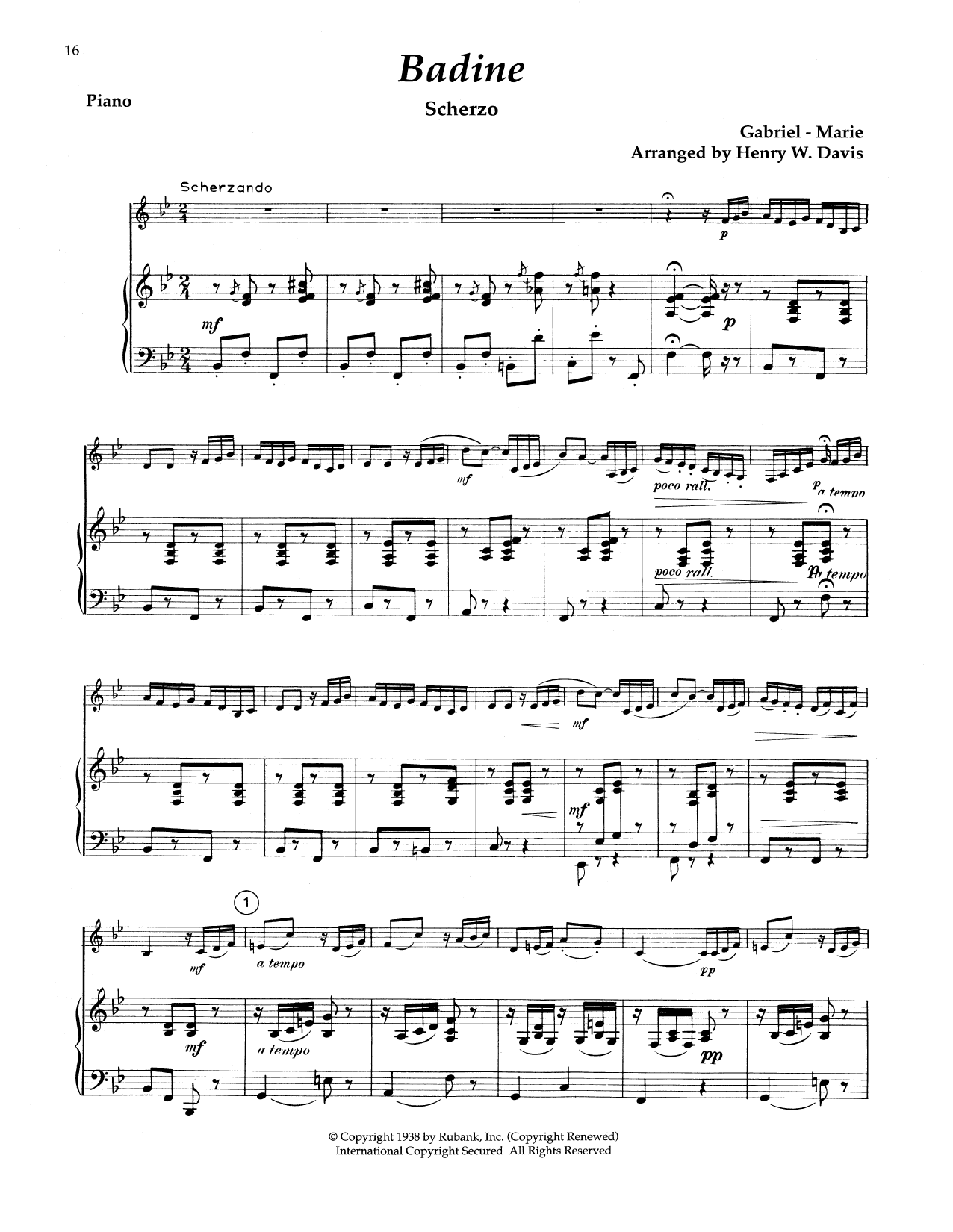 Jean Gabriel-Marie Badine (Scherzo) sheet music notes and chords arranged for Alto Sax and Piano