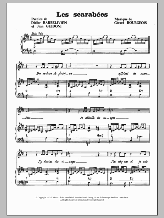 Jean Guidoni Les Scarabees sheet music notes and chords arranged for Piano & Vocal