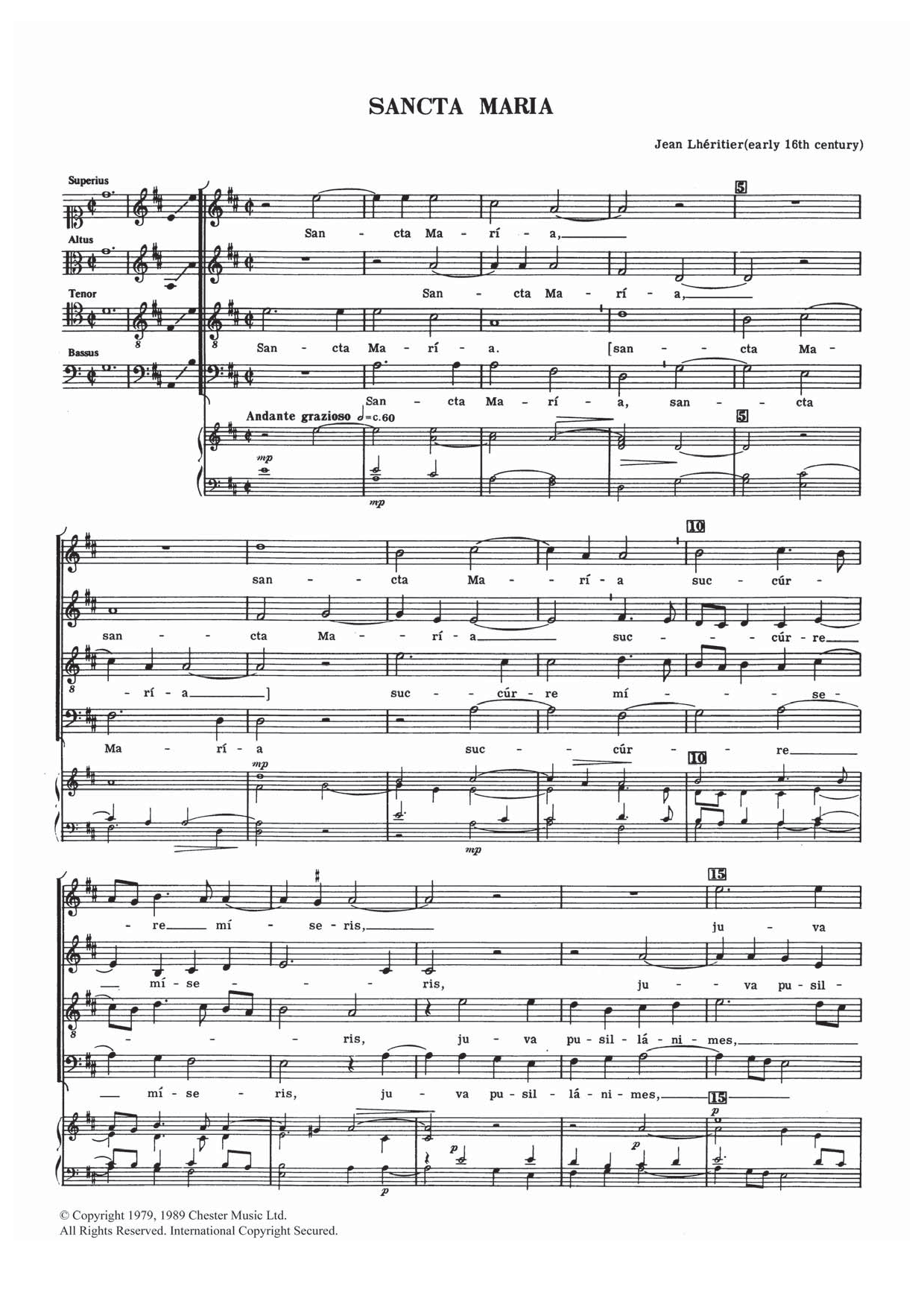 Jean Lheritier Sancta Maria sheet music notes and chords arranged for Choir