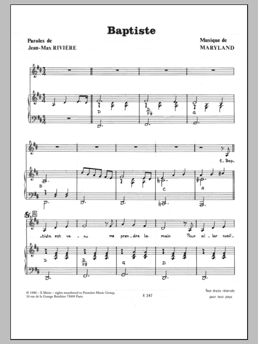 Jean-Max Riviere Baptiste sheet music notes and chords arranged for Piano & Vocal