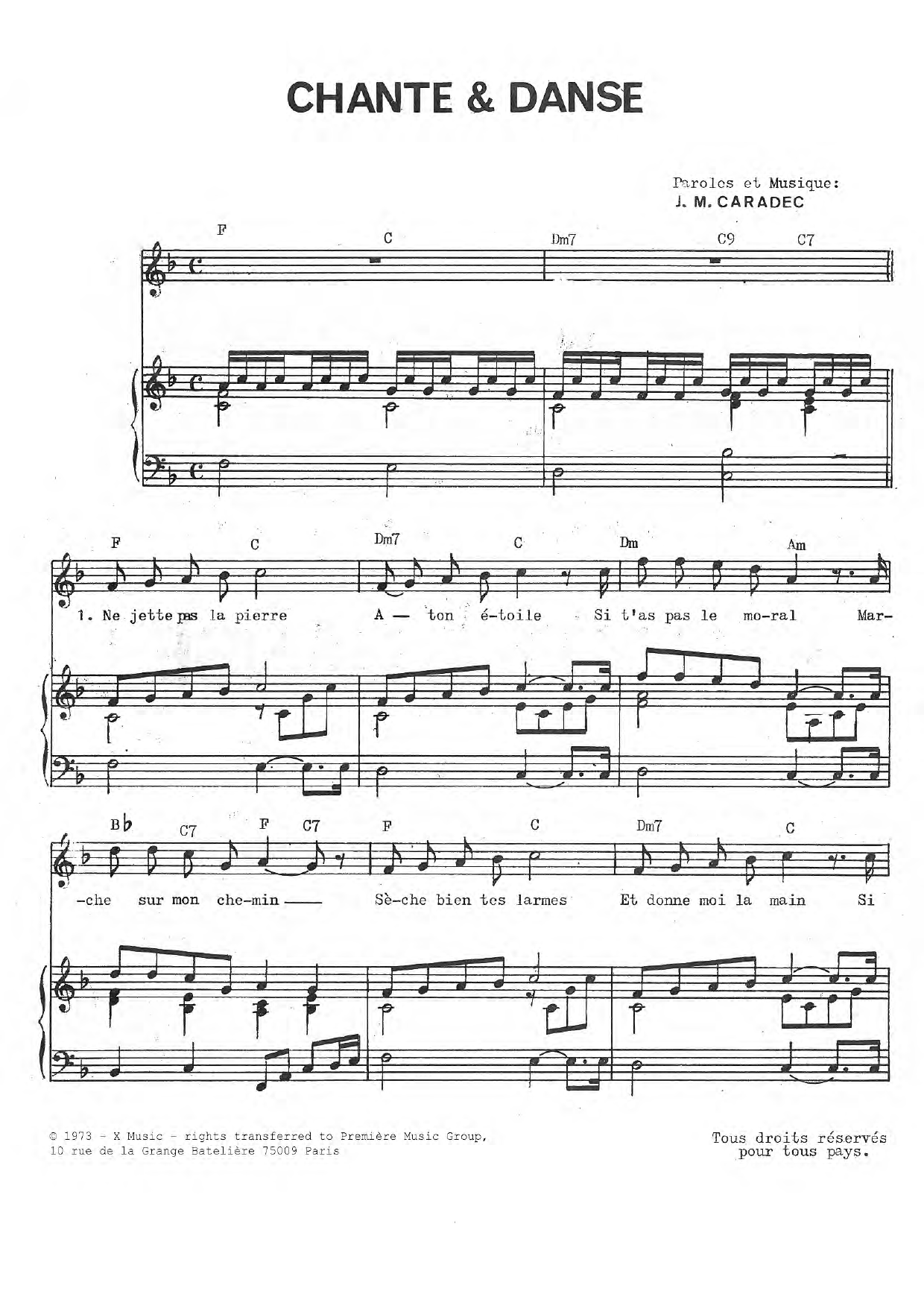 Jean-Michel Caradec Chante & Danse sheet music notes and chords arranged for Piano & Vocal