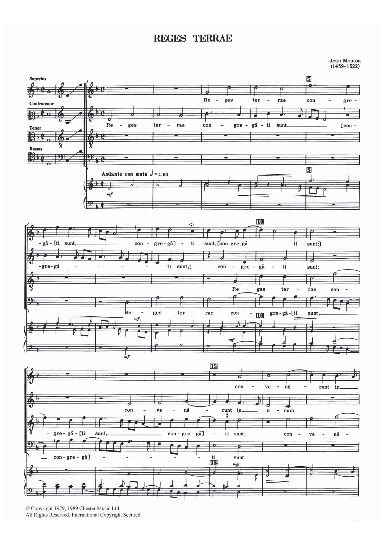 Jean Mouton Reges Terrae sheet music notes and chords arranged for Choir