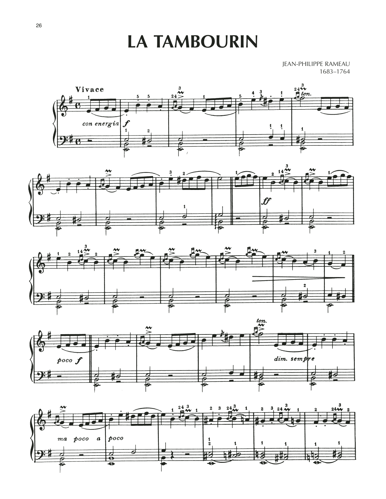 Jean-Philippe Rameau La Tambourin sheet music notes and chords arranged for Piano Solo