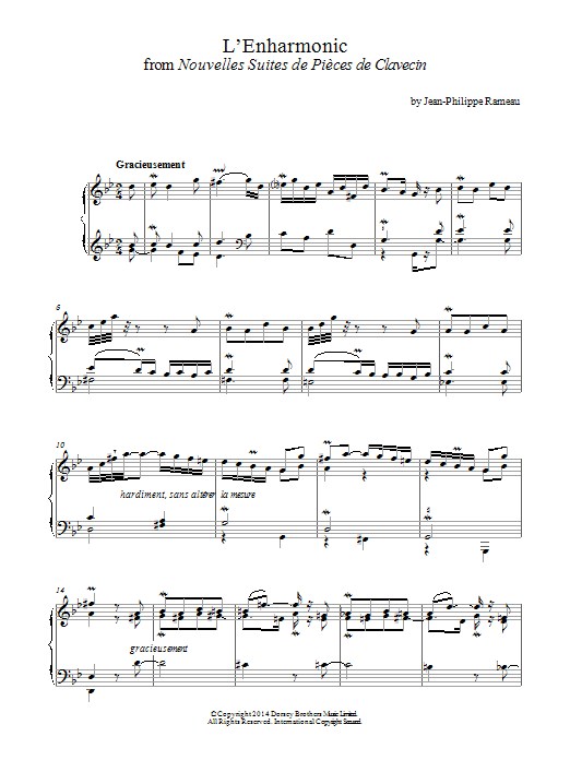 Jean-Philippe Rameau L'enharmonic From Nouvelles Suites De Pieces De Clavecin sheet music notes and chords arranged for Piano Solo
