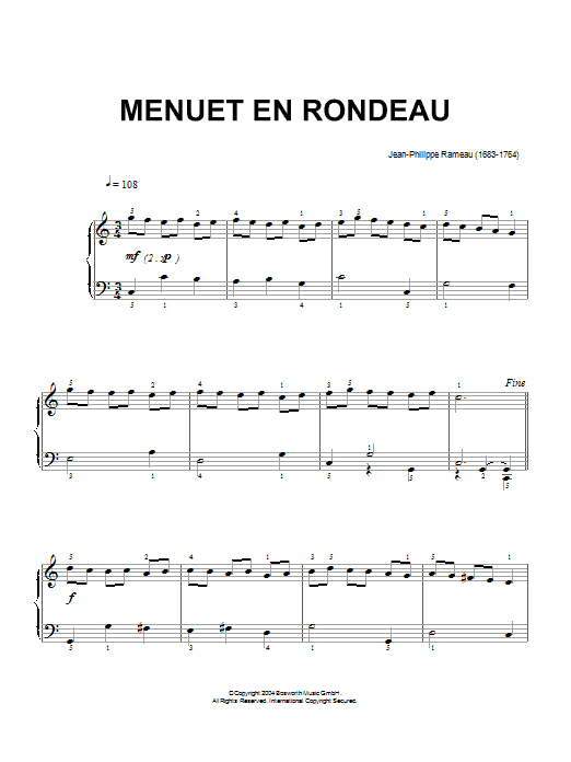 Jean-Philippe Rameau Menuet En Rondeau sheet music notes and chords arranged for Piano Solo