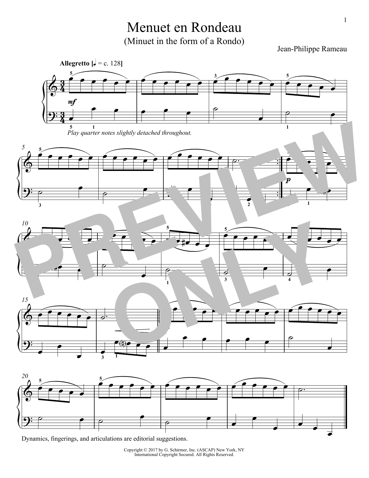 Jean-Phillip Rameau Menuet En Rondeau sheet music notes and chords arranged for Piano Solo