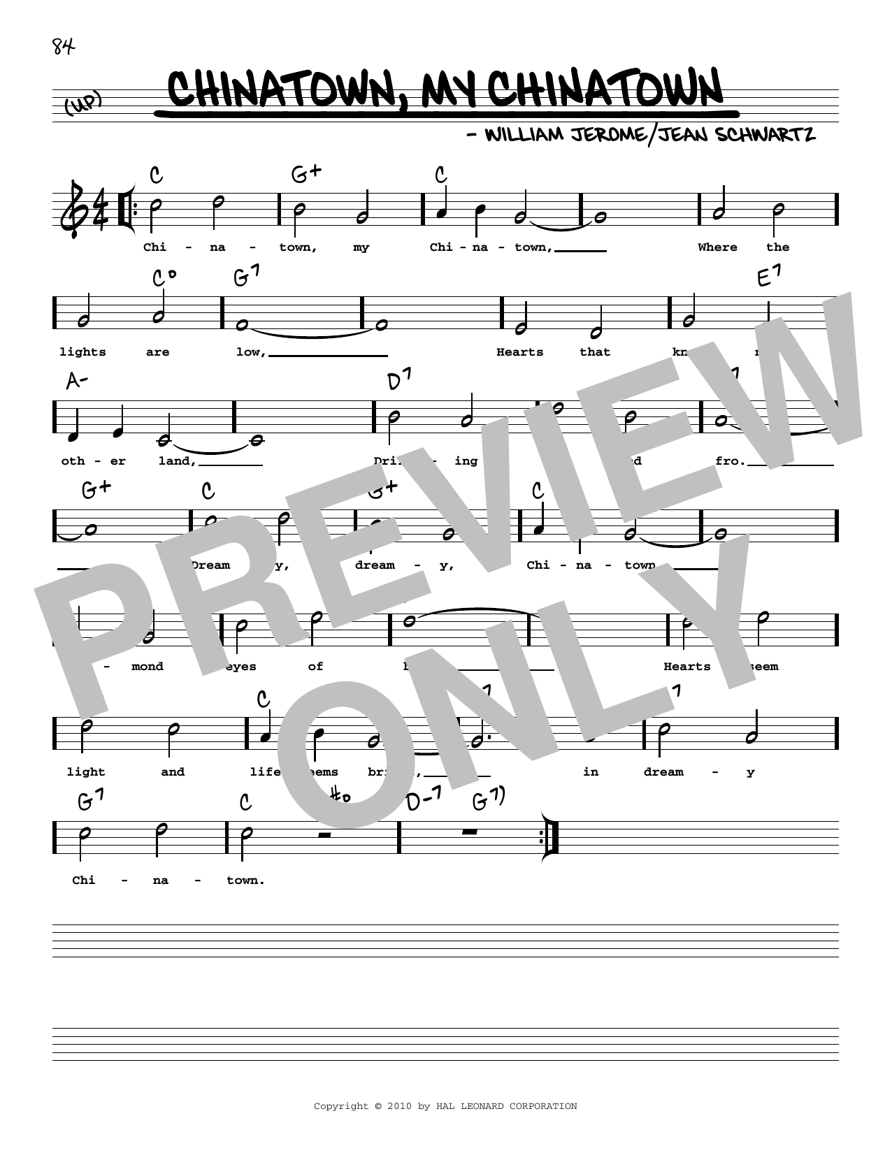 Jean Schwartz Chinatown, My Chinatown (arr. Robert Rawlins) sheet music notes and chords arranged for Real Book – Melody, Lyrics & Chords