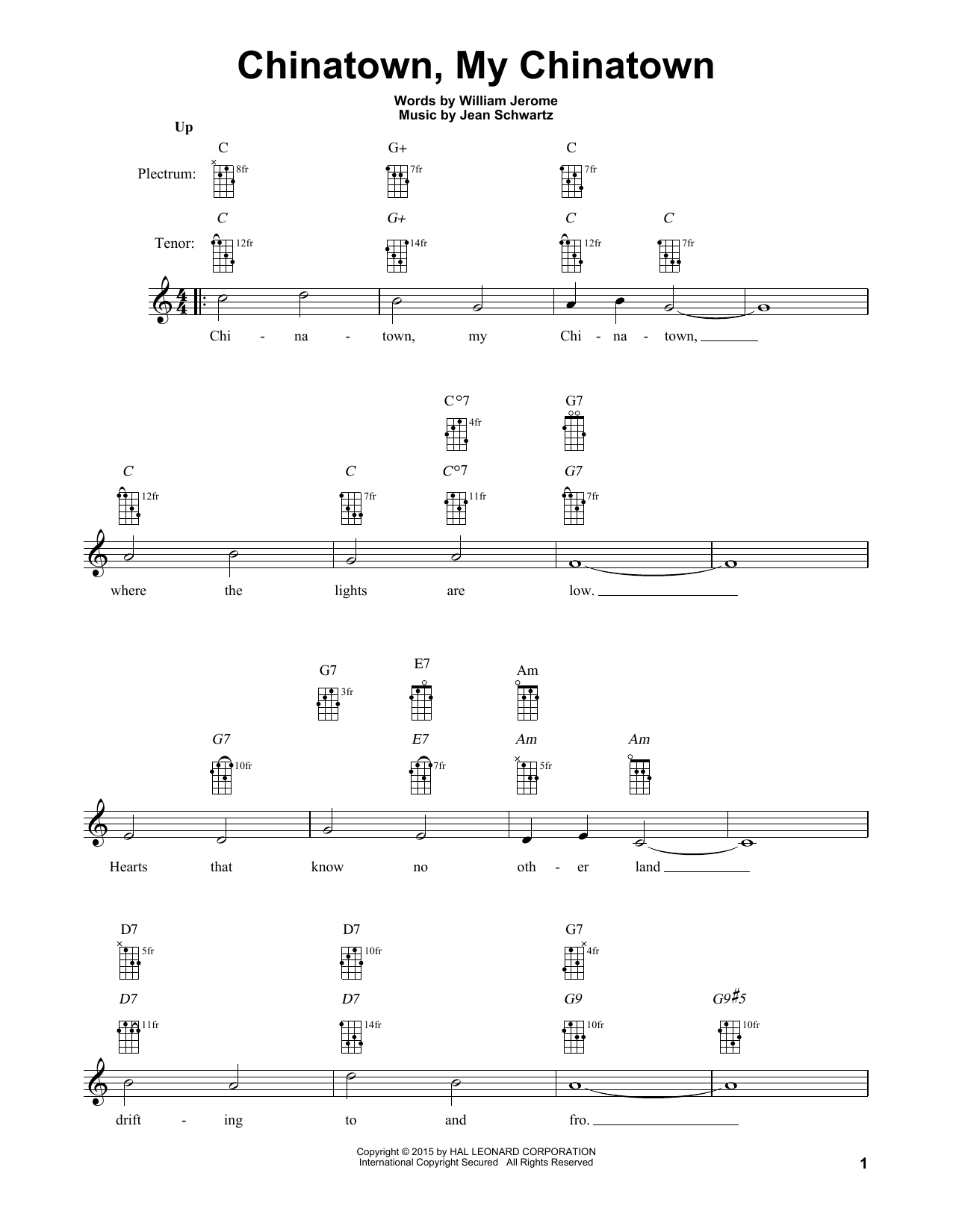 Jean Schwartz Chinatown, My Chinatown sheet music notes and chords arranged for Banjo Tab